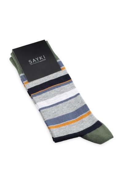 Haki Çizgili Desenli Çorap 