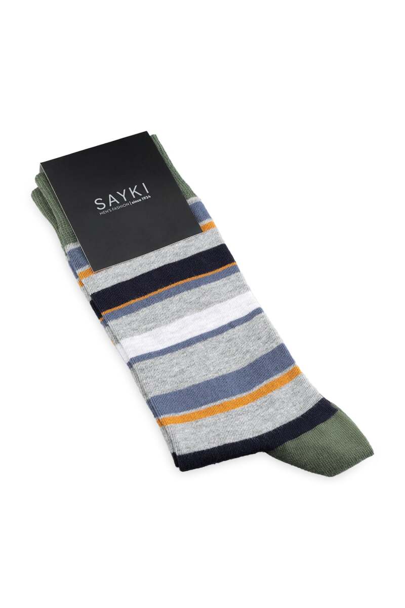 Haki Çizgili Desenli Çorap - Saykı