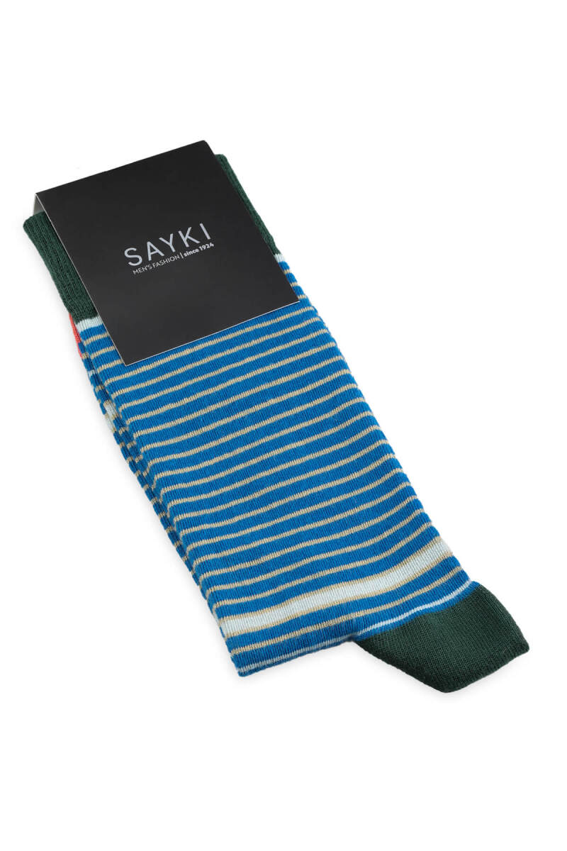 Haki Çizgili Pamuk Çorap - Saykı