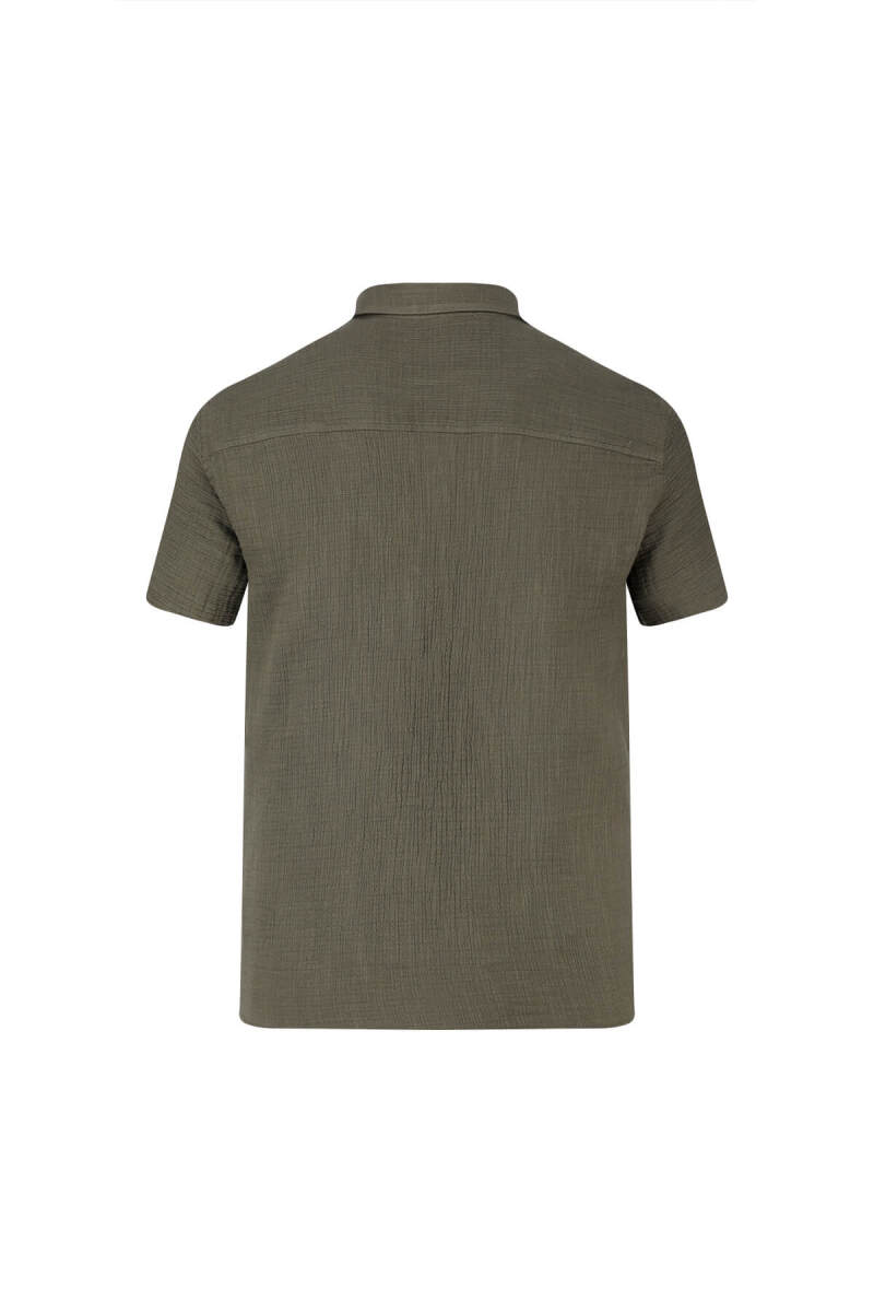 Haki Comfort Fit 100% Pamuk Gizli Düğmeli Yaka Kısa Kollu Gömlek - Saykı (1)