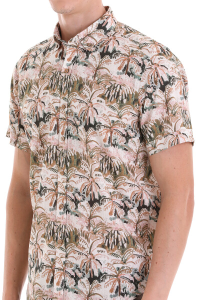 Haki Comfort Fit Baskılı Düğmeli Yaka 100% Pamuklu Kısa Kollu Casual Gömlek - 5