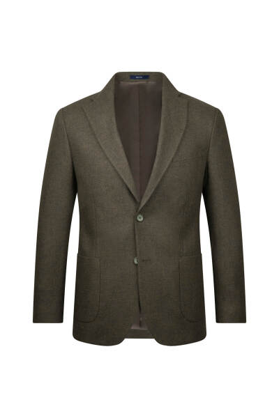 Haki Comfort Fit Mono Yaka Yünlü Klasik Ceket - 3