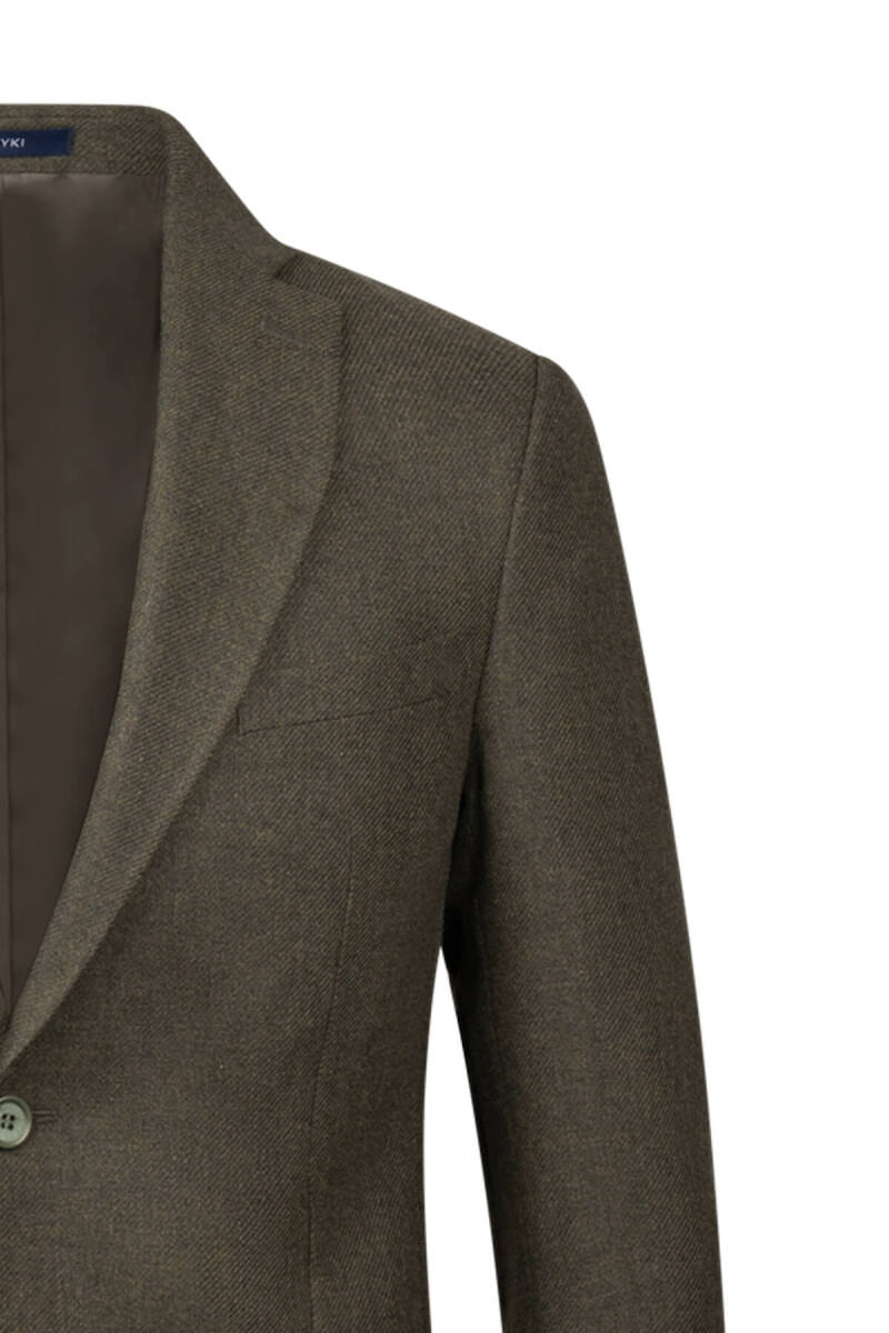 Haki Comfort Fit Mono Yaka Yünlü Klasik Ceket - HATEM SAYKI (1)