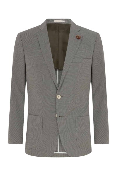 Haki Slim Fit Desenli Ceket - Thumbnail