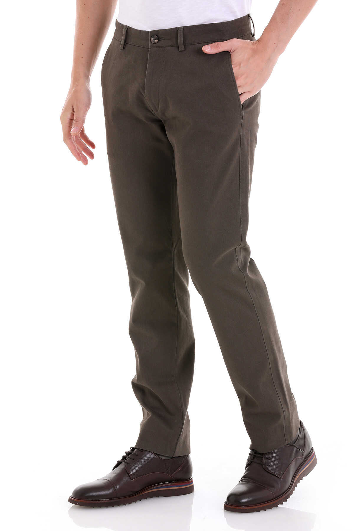 Haki Regular Fit Yandan Cepli Basic Kanvas Pantolon - 4