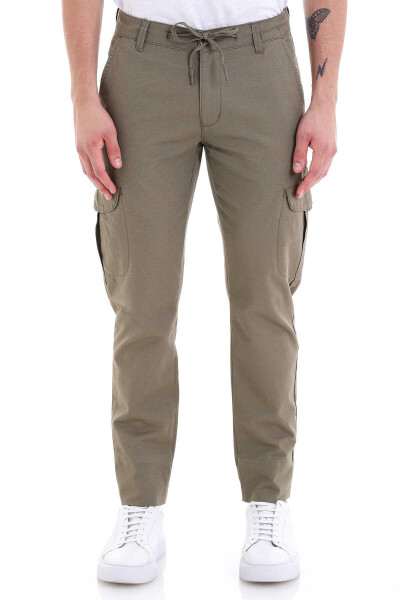 Haki Dinamik Fit Pamuklu Yandan Cepli Kanvas Pantolon - 2