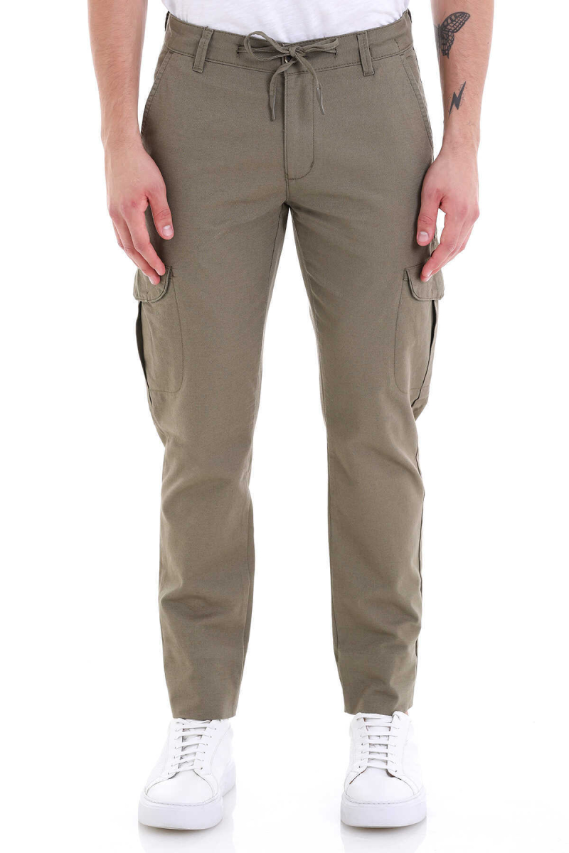 Haki Dinamik Fit Pamuklu Yandan Cepli Kanvas Pantolon - Hatem Saykı (1)