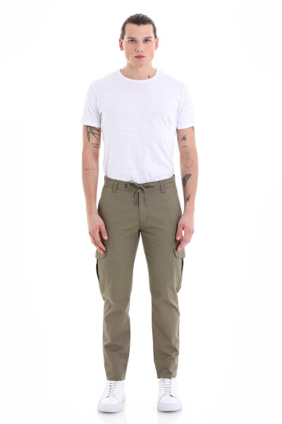 Haki Dinamik Fit Pamuklu Yandan Cepli Kanvas Pantolon - 1