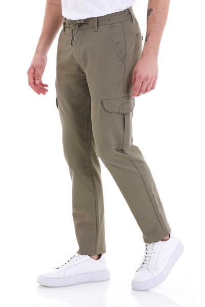 Haki Dinamik Fit Pamuklu Yandan Cepli Kanvas Pantolon - 3