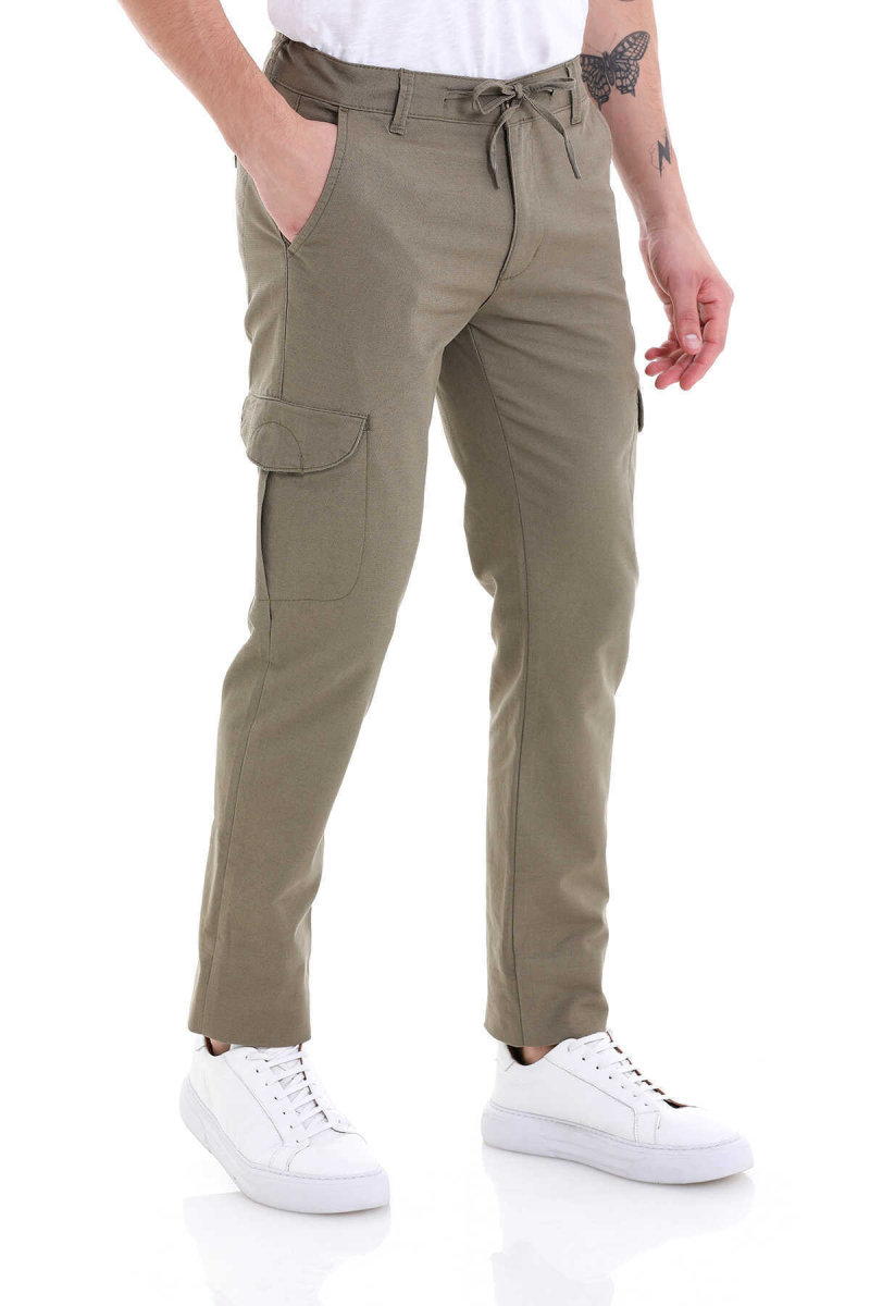 Haki Dinamik Fit Pamuklu Yandan Cepli Kanvas Pantolon - Hatem Saykı (1)