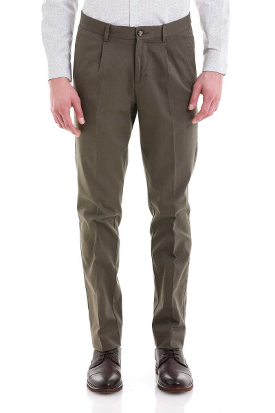 Haki Dinamik Fit Yandan Cepli Pamuklu Kanvas Pantolon - 1