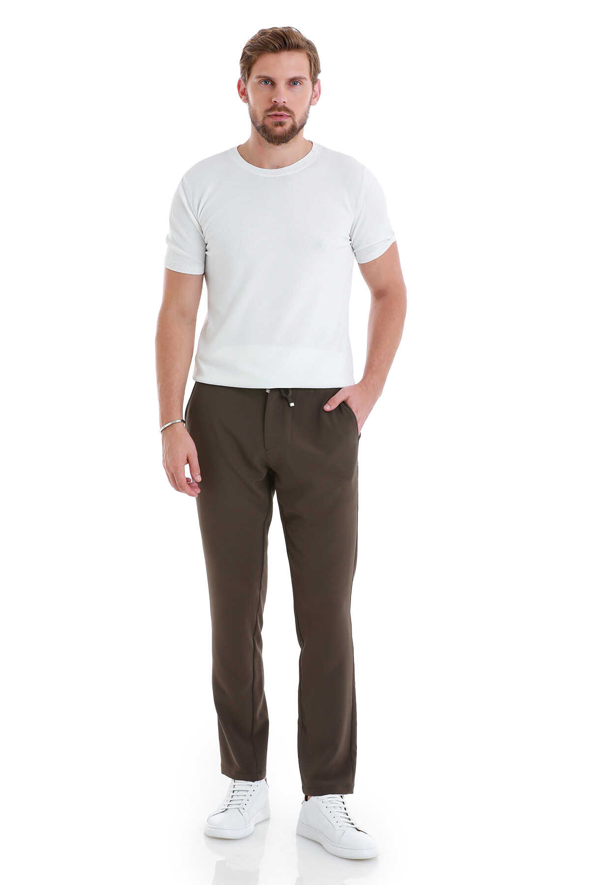 Haki Dinamik Fit Düz Yandan Cepli Jogger Pantolon - 2