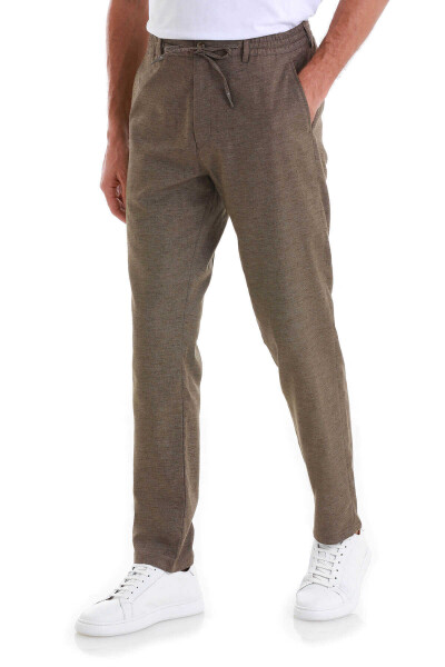Haki Dinamik Fit Düz Yandan Cepli Keten Jogger Pantolon - 3