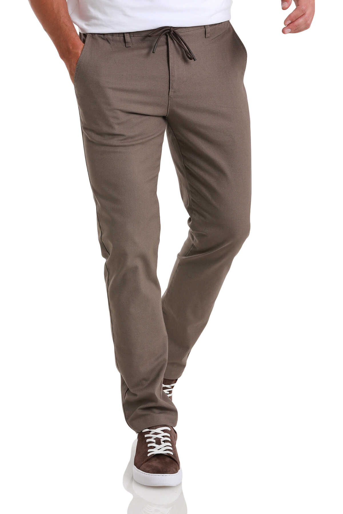 Haki Dinamik Fit Düz Yandan Cepli Pamuklu Jogger Kanvas Pantolon - 1