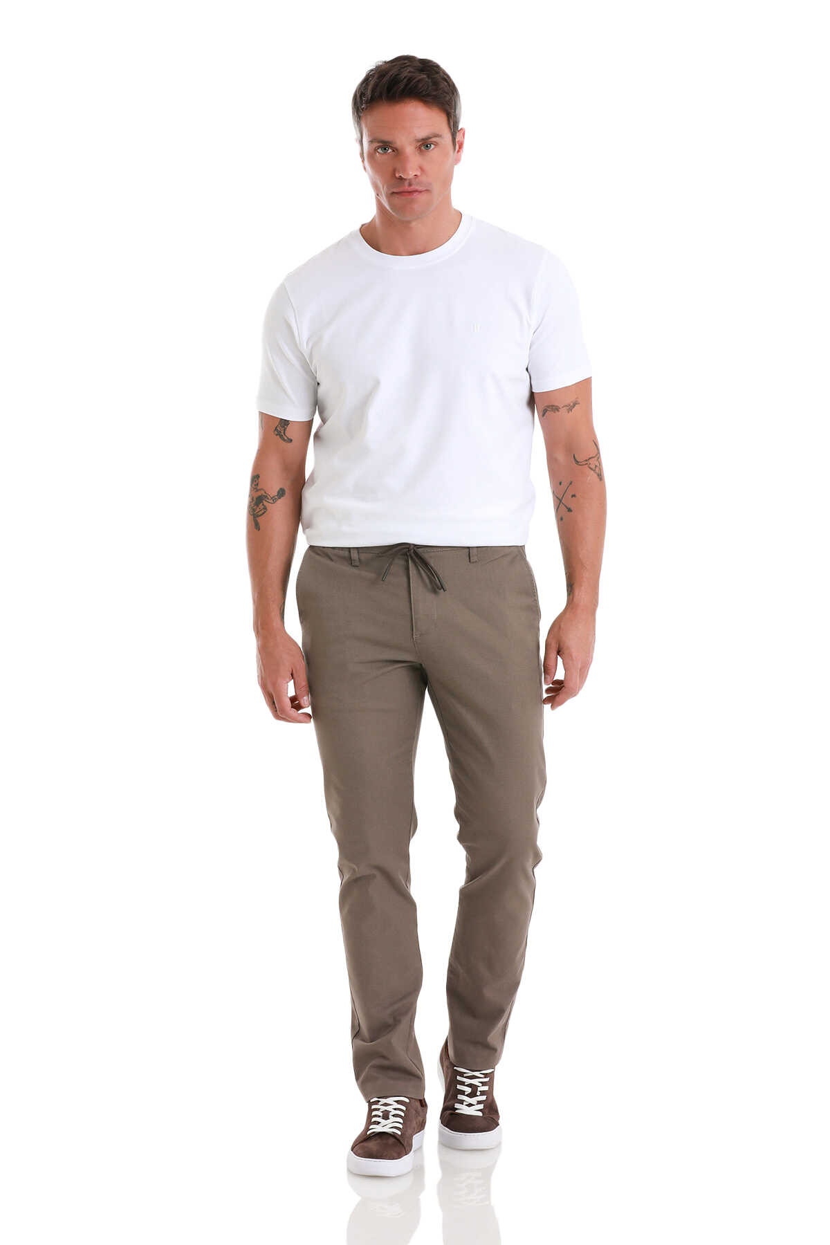 Haki Dinamik Fit Düz Yandan Cepli Pamuklu Jogger Kanvas Pantolon - 2