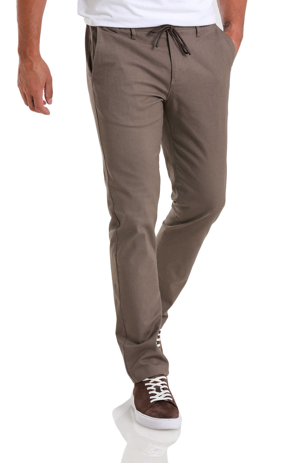 Haki Dinamik Fit Düz Yandan Cepli Pamuklu Jogger Kanvas Pantolon - 3