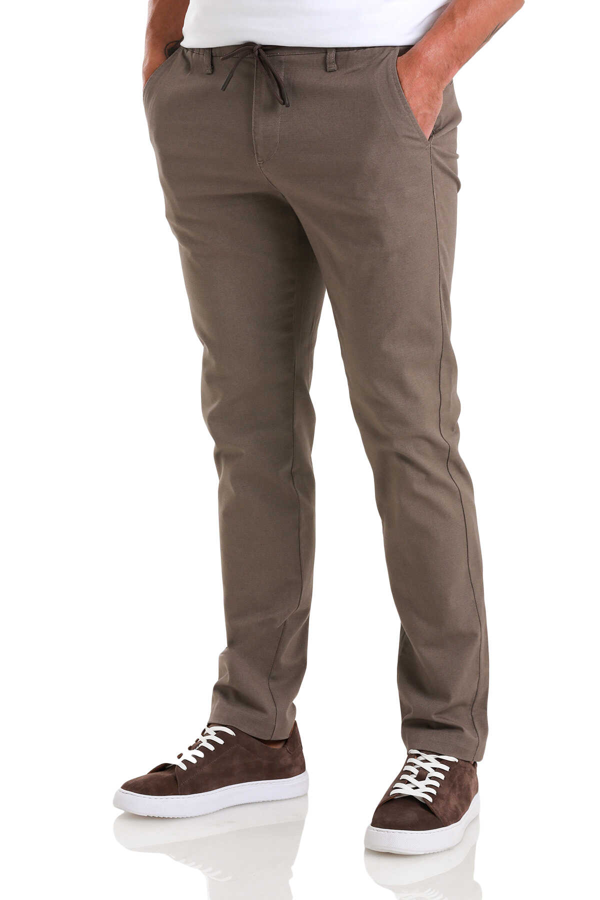 Haki Dinamik Fit Düz Yandan Cepli Pamuklu Jogger Kanvas Pantolon - 4