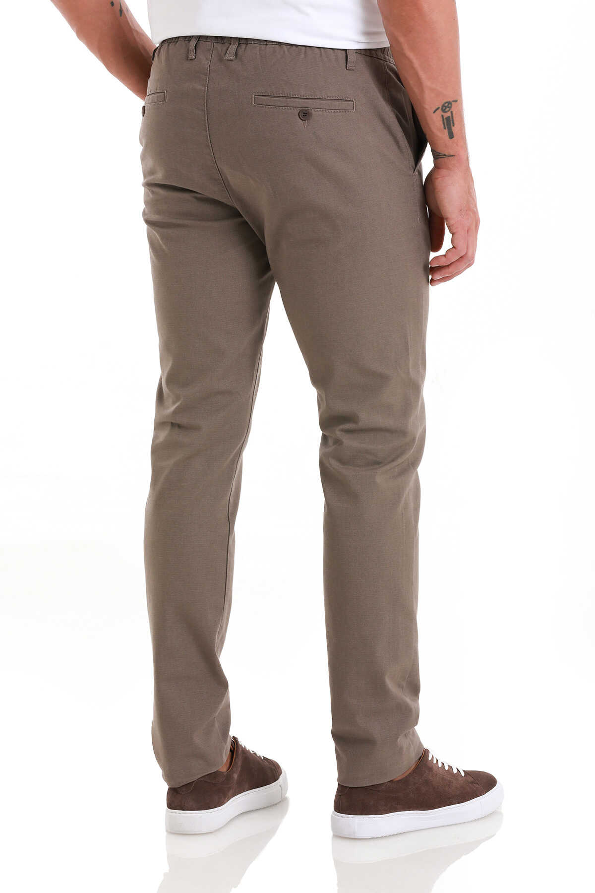 Haki Dinamik Fit Düz Yandan Cepli Pamuklu Jogger Kanvas Pantolon - 5