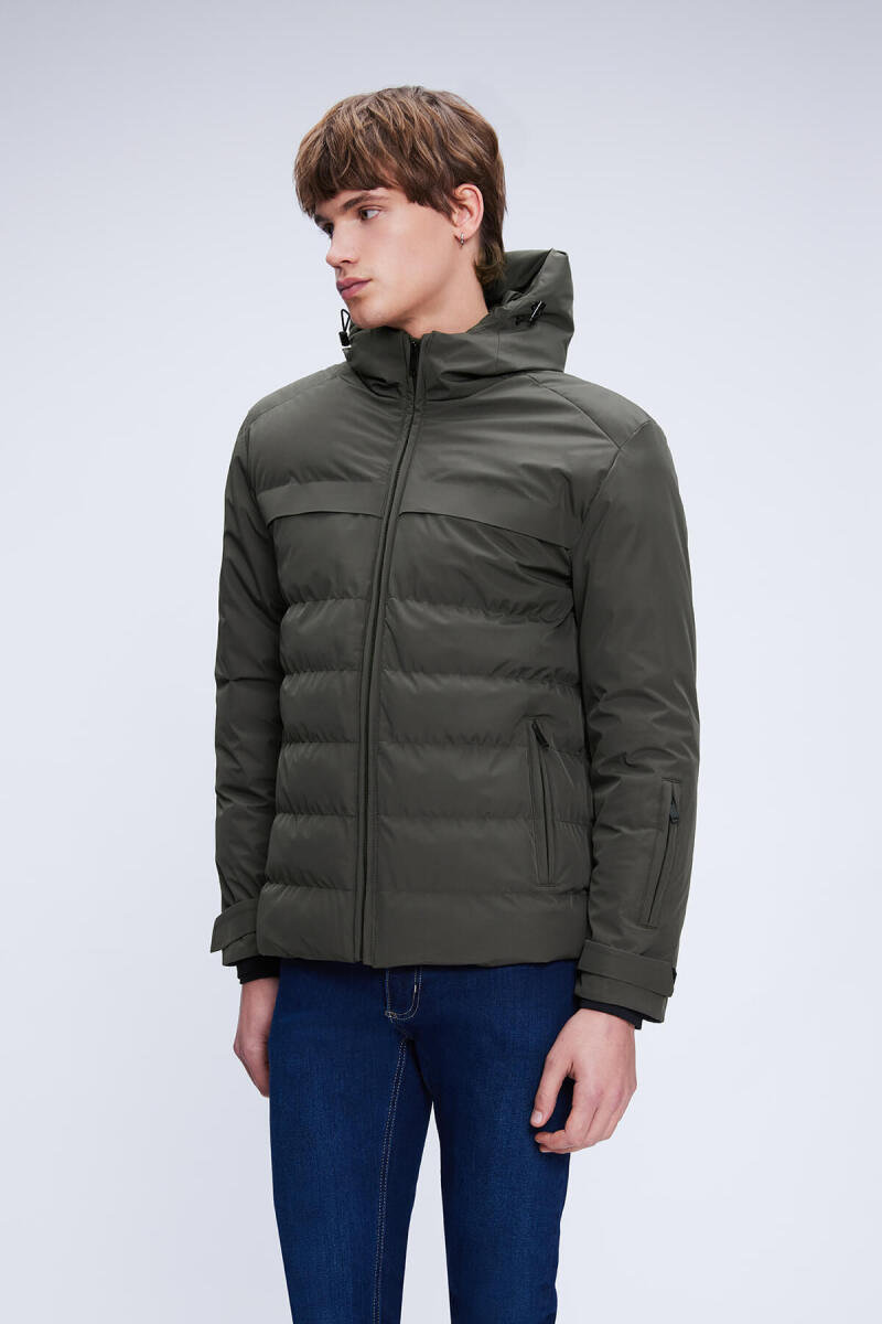 Haki Dinamik Fit Hakim Yaka Kapüşonlu Kaban - HTML