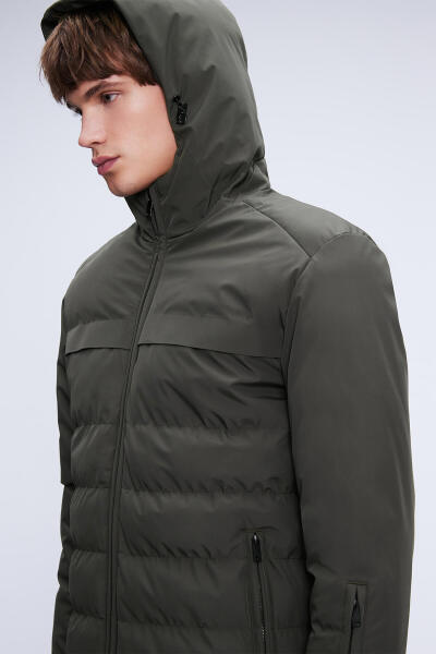 Haki Dinamik Fit Hakim Yaka Kapüşonlu Kaban - 3