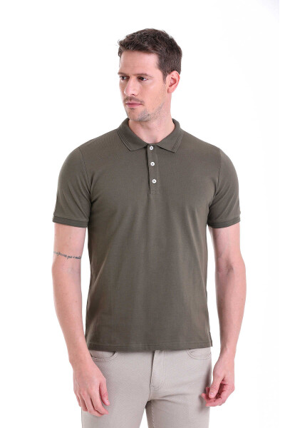 Haki Comfort Fit 100% Pamuk Polo Yaka Tişört 