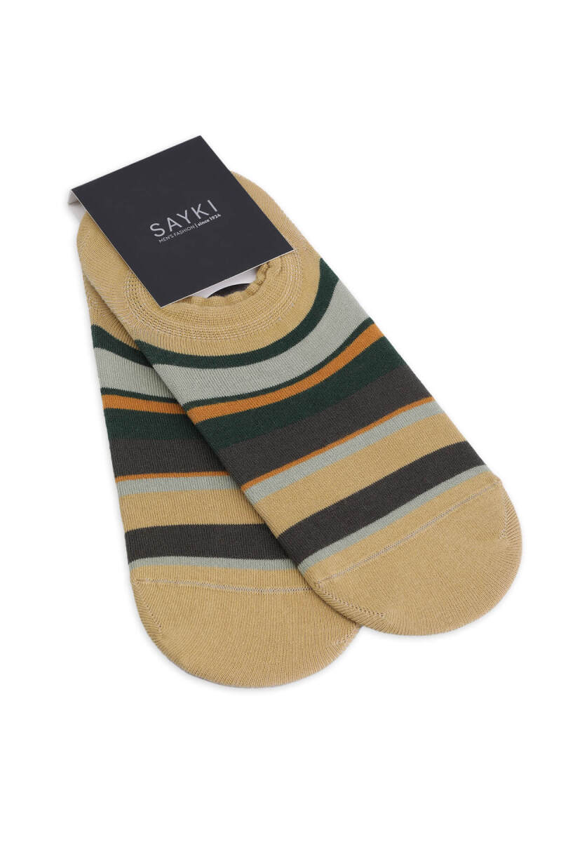 Haki İkili Çizgili Pamuklu Babet Çorap - HATEM SAYKI