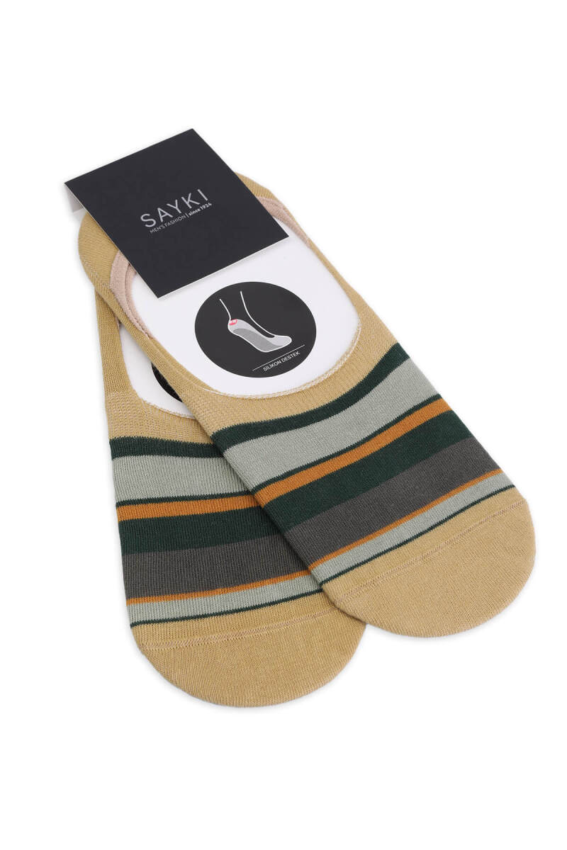 Haki İkili Çizgili Pamuklu Babet Çorap - HATEM SAYKI