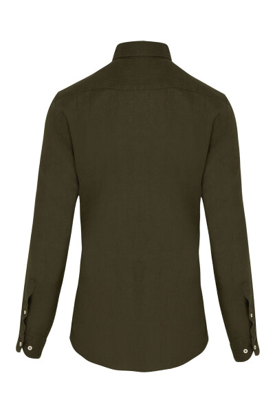 Haki Regular Fit 100% Keten Uzun Kol Gömlek - 2