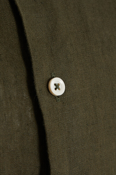 Haki Regular Fit 100% Keten Uzun Kol Gömlek - 3