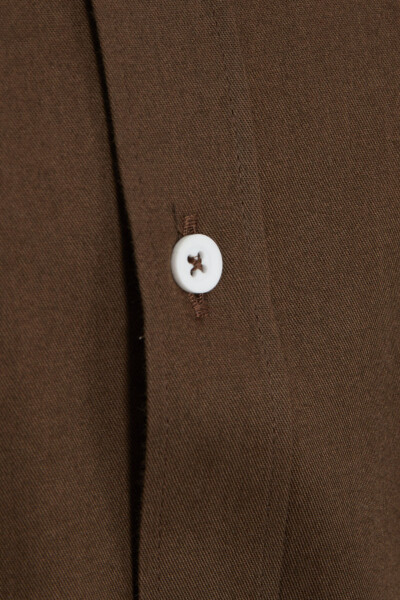 Haki Comfort Fit 100% Pamuk Düğmeli Yaka Uzun Kollu Casual Gömlek - 5