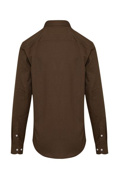 Haki Comfort Fit 100% Pamuk Düğmeli Yaka Uzun Kollu Casual Gömlek - 4