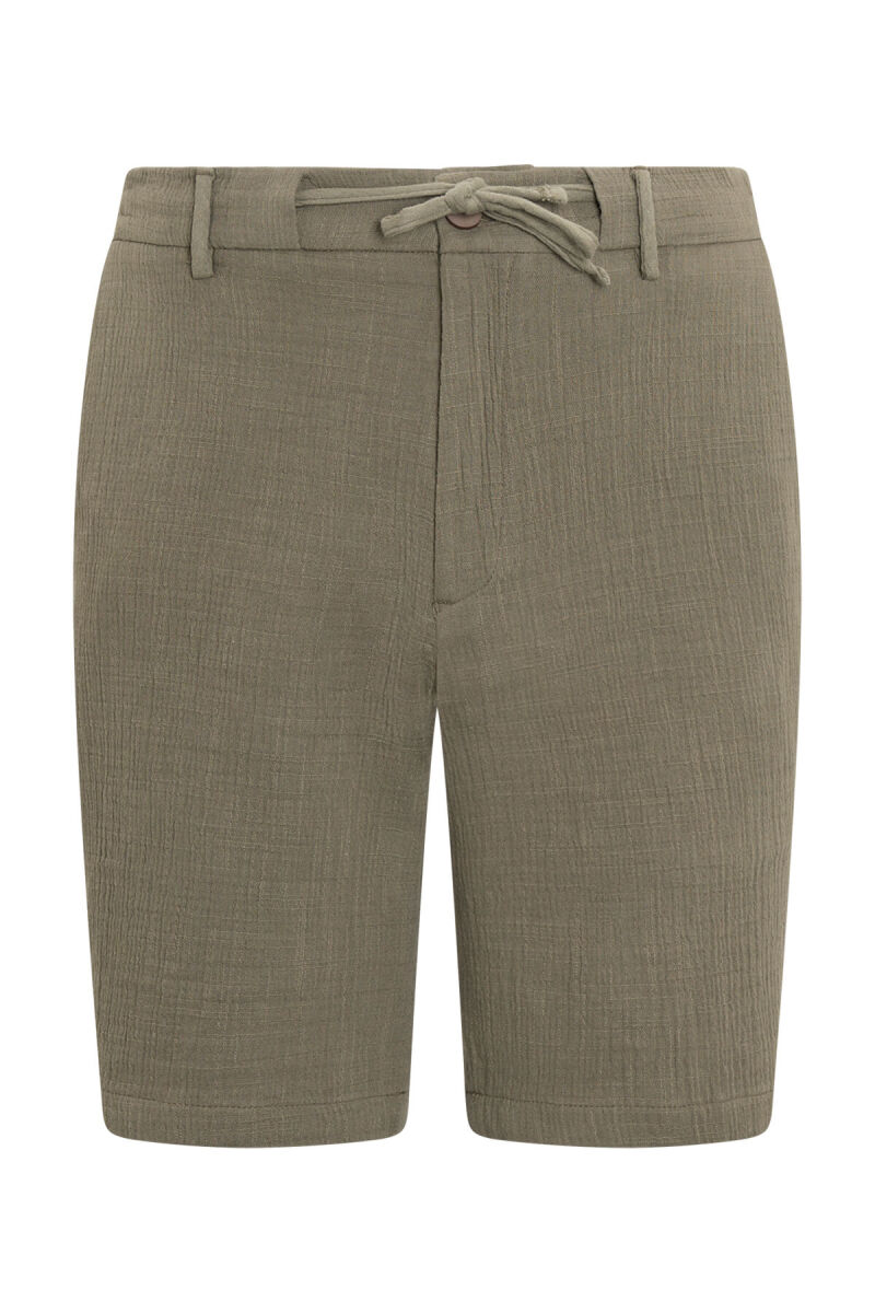 Haki Rahat Kesim 100% Pamuk Yandan Cepli Şort - Saykı