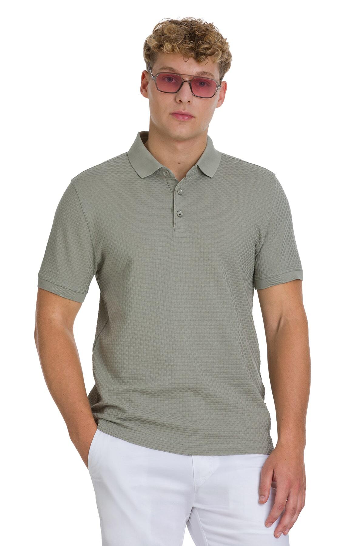 Haki Regular Fit 100% Pamuk Polo Yaka Merserize Tişört - 1