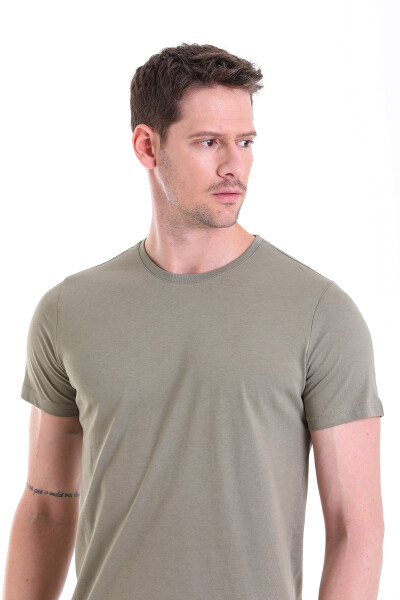 Haki Regular Fit Bisiklet Yaka 100% Pamuk Tişört - 4