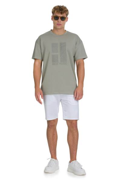 Haki Regular Fit Bisiklet Yaka Oversize Tişört - 2