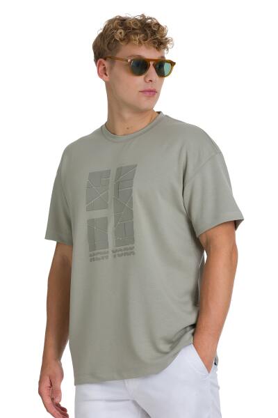 Haki Regular Fit Bisiklet Yaka Oversize Tişört - 3