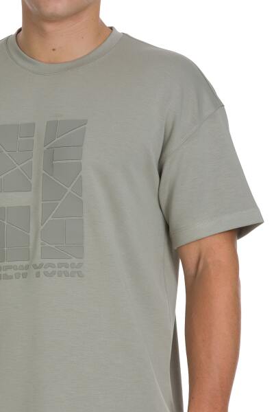 Haki Regular Fit Bisiklet Yaka Oversize Tişört - 4