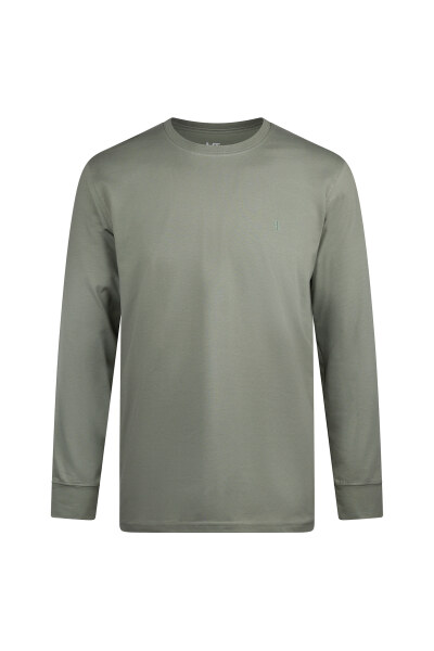 Haki Regular Fit Bisiklet Yaka Pamuklu Sweatshirt 