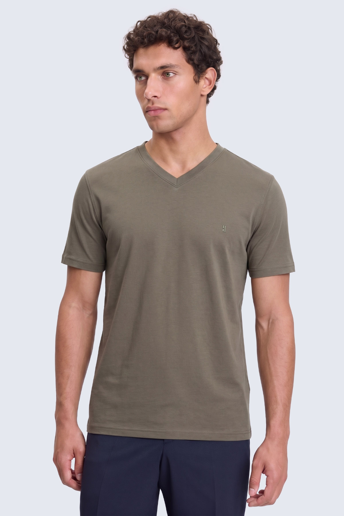 Haki Regular Fit Bisiklet Yaka Pamuklu Tişört - 1