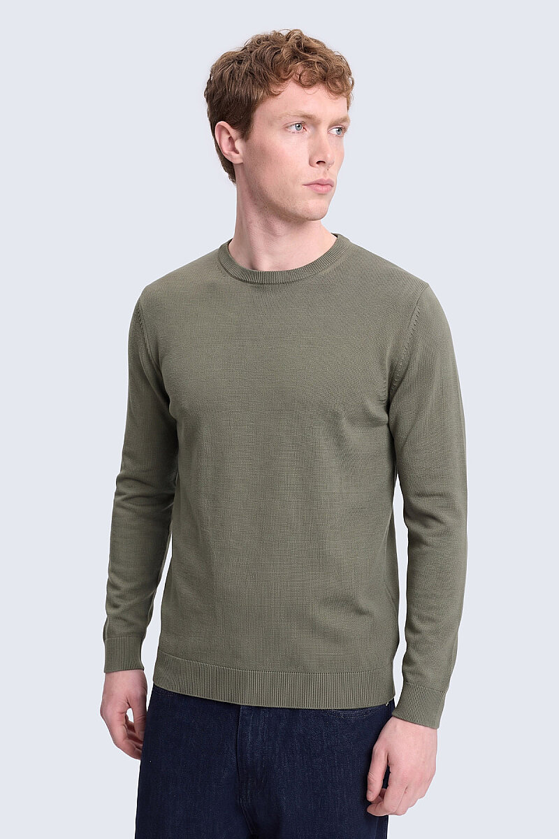Haki Regular Fit Bisiklet Yaka Rayon Triko Kazak