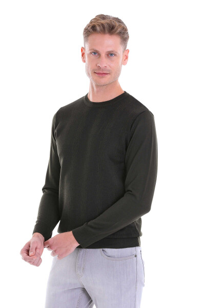 Haki Comfort Fit Jakarlı Bisiklet Yaka Yünlü Triko Kazak - 2