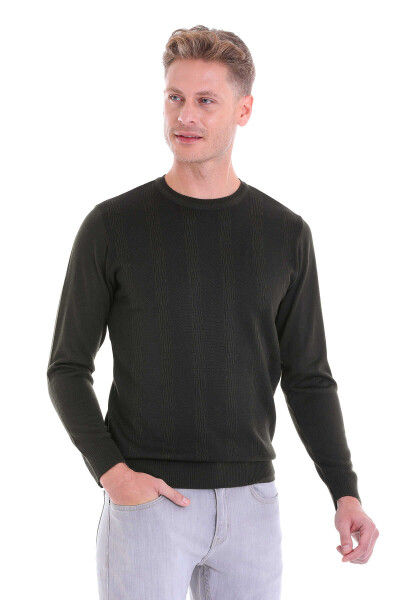 Haki Comfort Fit Jakarlı Bisiklet Yaka Yünlü Triko Kazak - 3