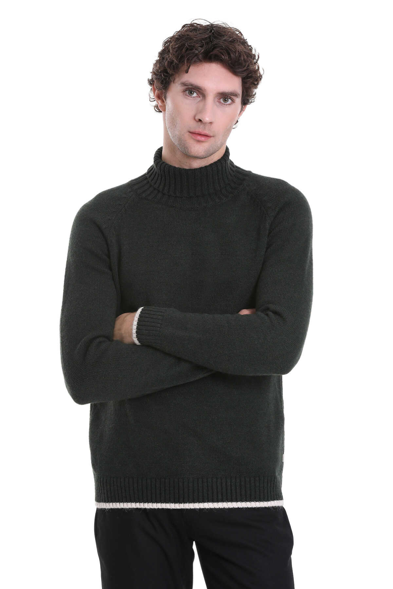 Haki Regular Fit Balıkçı Yaka Triko Kazak - HTML