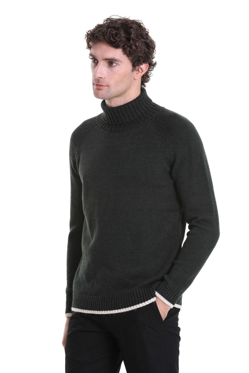 Haki Regular Fit Balıkçı Yaka Triko Kazak - HTML (1)