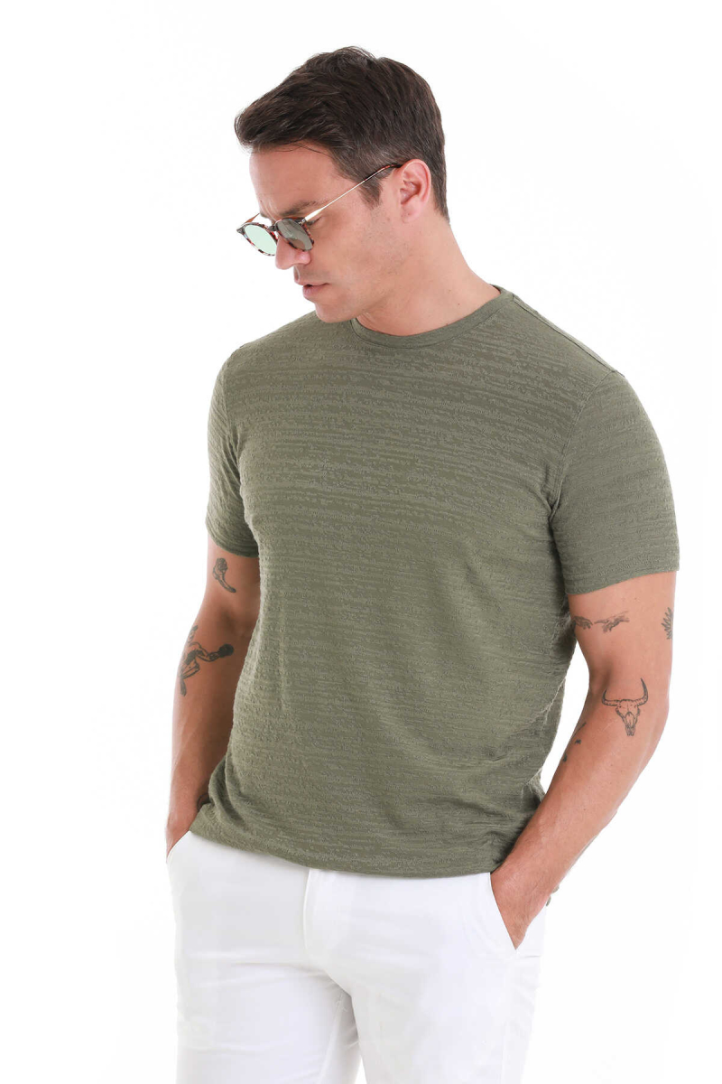 Haki Regular Fit Bisiklet Yaka Tişört - HTML (1)