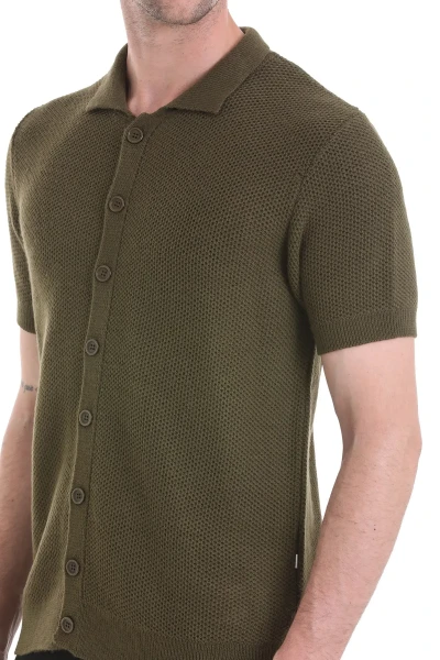 Haki Regular Fit Düğmeli Kısa Kollu Triko Hırka - 5