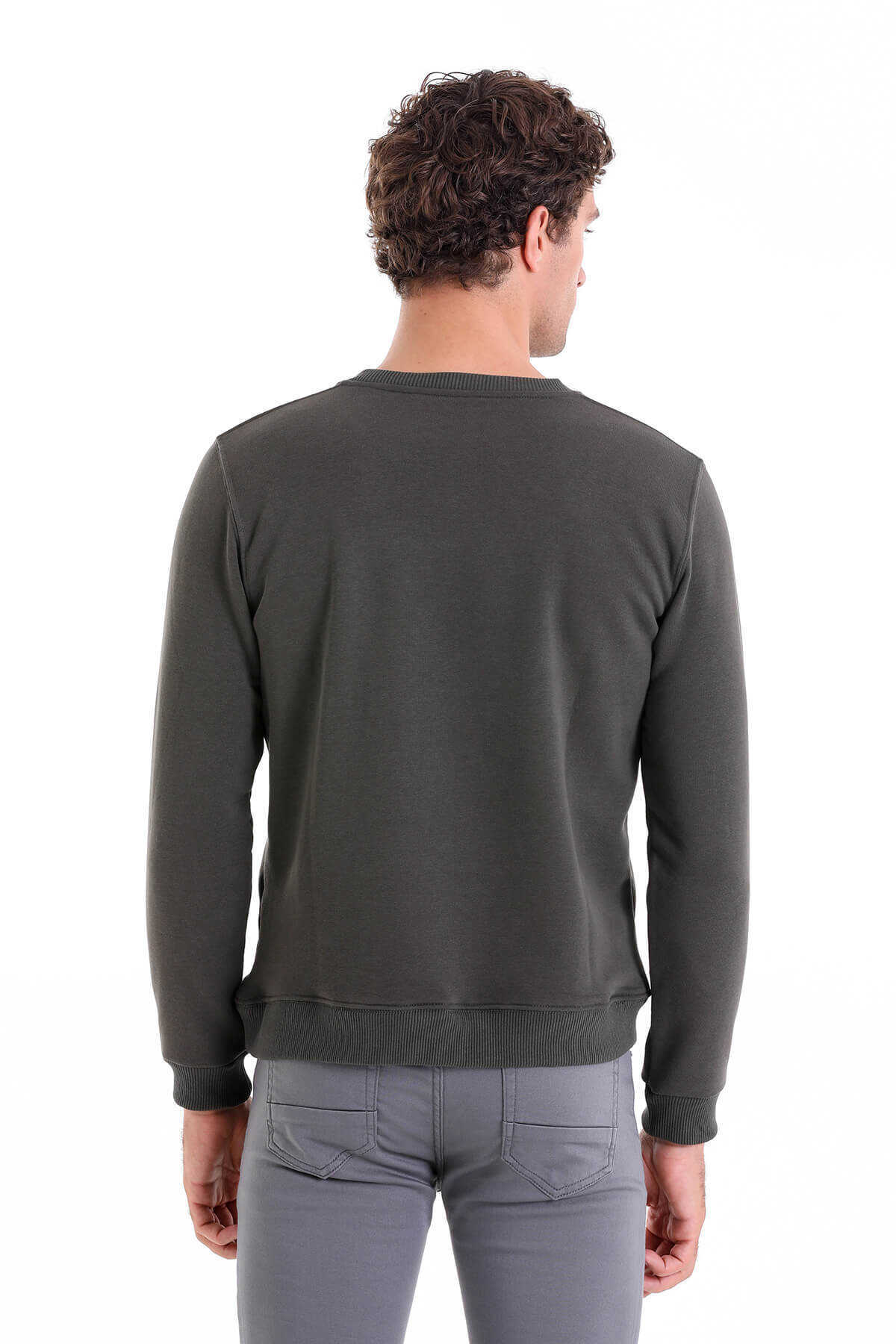 Haki Regular Fit Düz Pamuklu Bisiklet Yaka Sweatshirt - 6