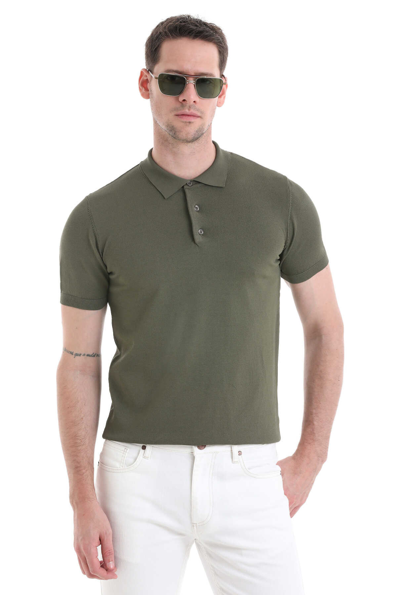 Haki Regular Fit Polo Yaka Rayon Tişört