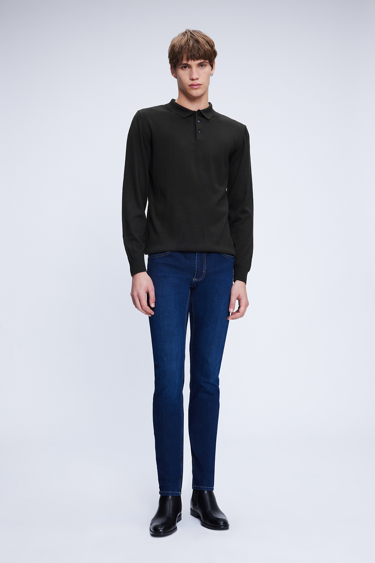 Haki Regular Fit Düz Polo Yaka Yünlü Triko Kazak - 2