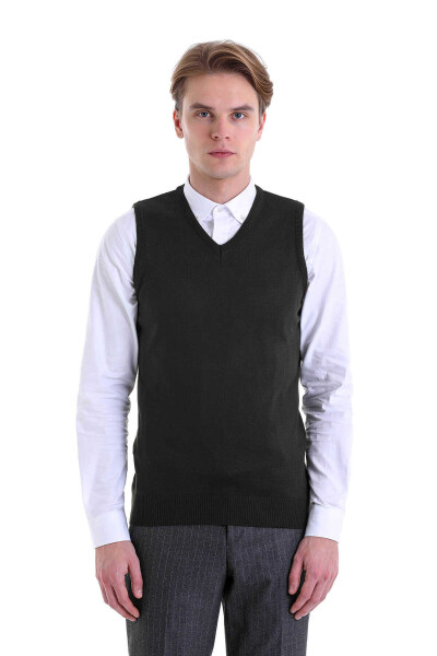 Haki Comfort Fit V Yaka Yünlü Triko Süveter - 3